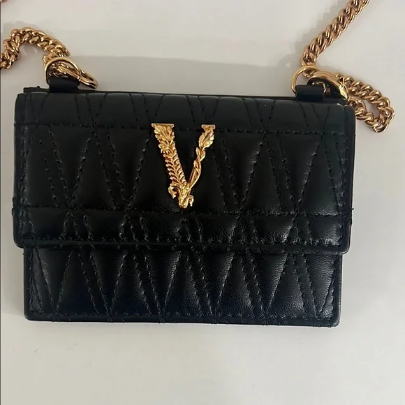 Versace Quilted Black Crossbody with Gold Accents - Picture 2 of 4